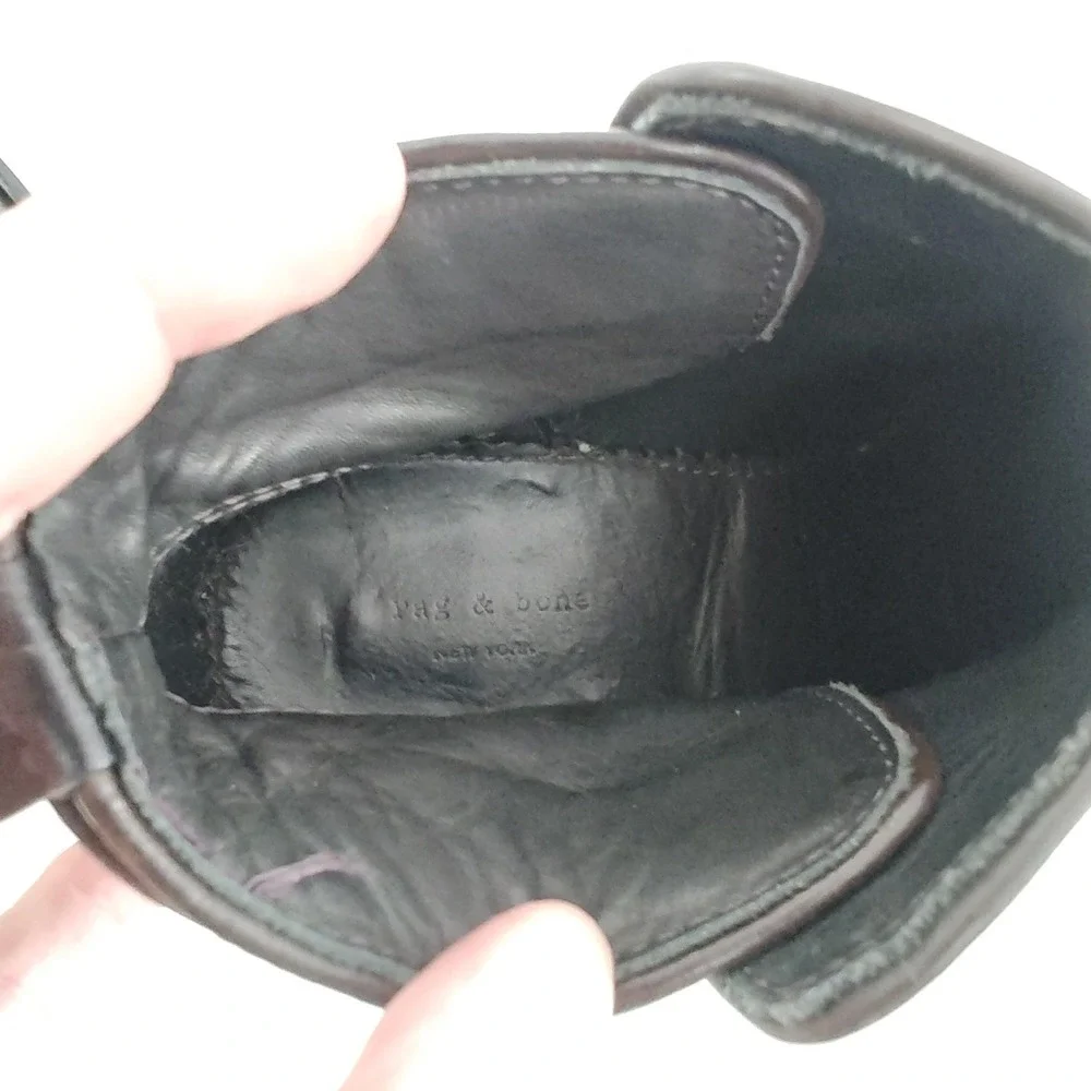Rag & Bone Harrow Black Suede Leather‎ Stacked Heeled Ankle Strap Bootie size 37